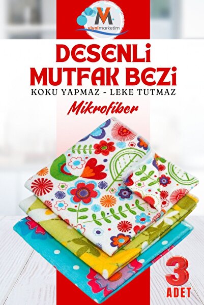 viyolmarketim (3 Adet ) Sihirli Mikrofiber Desenli Mutfak Bezi 40*40 cm Koku ...