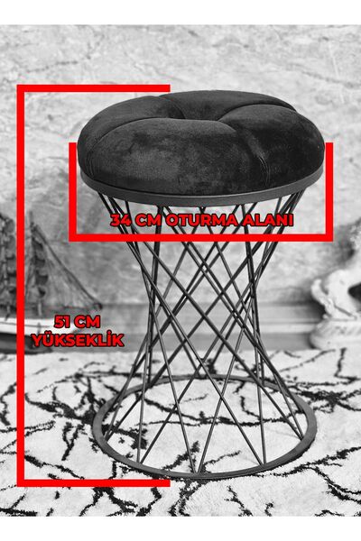 ZAFİR Yuvarlak Siyah Boyalı Siyah Puf Oturak - Bench - Ayak Ucu Oturak - Tabure - Makyaj Oturak