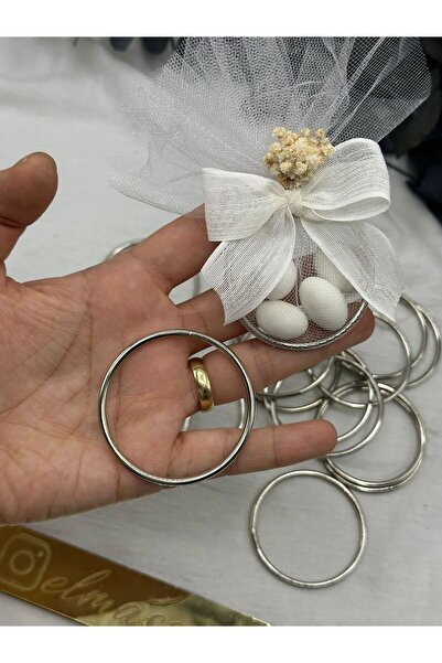 E Elmas Gümüş 5 Cm Nikah Şekeri Hediyelik Demir Halka 50 Adet (SADECE HALKA)