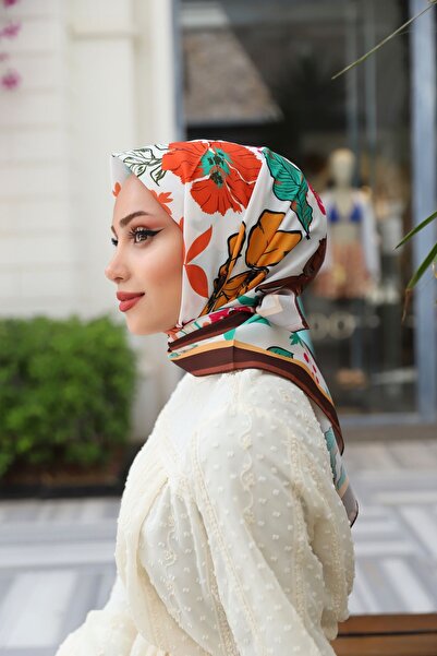 KUQOS روزا وشاح منقوش بني