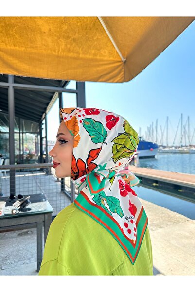 KUQOS Rosa Desenli Eşarp Yeşil