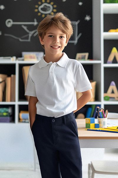 TRENDYOLKIDS تي شيرت أبيض برقبة بولو للجنسين - كم قصير، قطن، TKDSS24TS00024