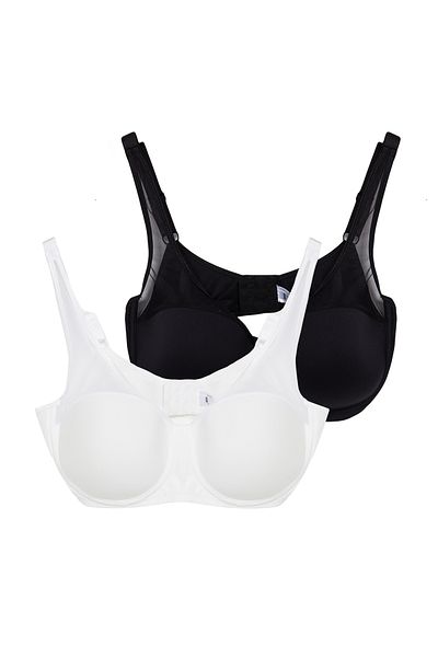 Trendyol Curve Plus Size Raff-BH aus Netztüll, 2er-Pack - Schwarz/Ecru TBBAW25CW00001