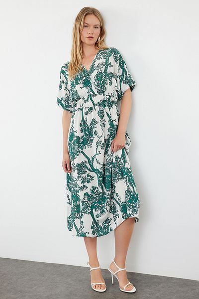 Trendyol Collection Green Floral Print Double-breasted A-line Midi Dress - TWOSS24EL01028