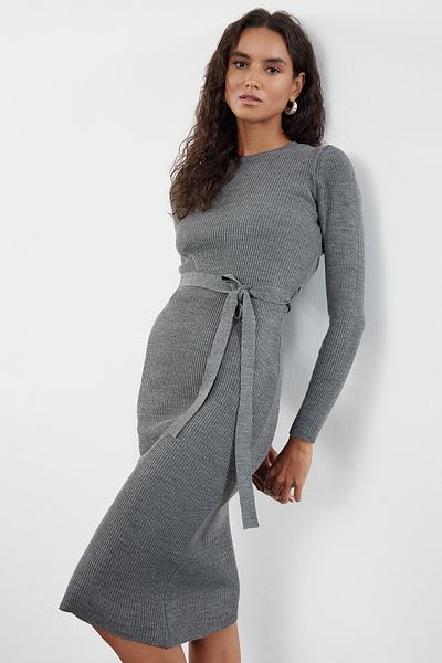 Trendyol Collection Antracy Midi kötöttáru öv részletes ruha TWOAW22EL0009