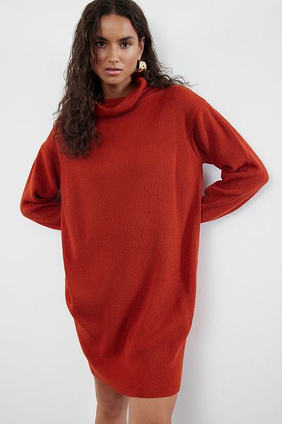 Trendyol Collection Weit geschnittenes Mini-Strickkleid mit Kacheln – TWOAW23EL00026