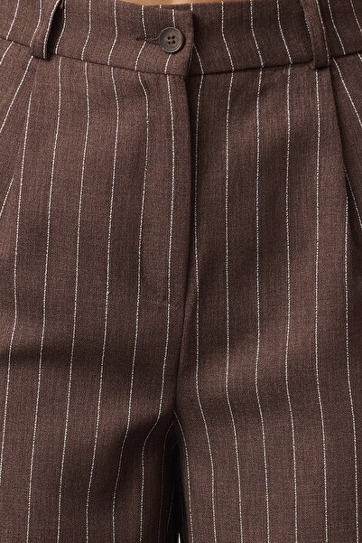 Trendyol Collection High Waist Wide Leg Striped Mink Trousers - TWOSS22PL0100