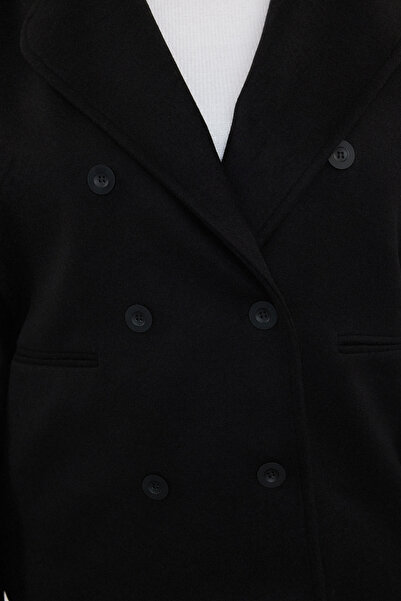 Trendyol Curve Wool Blended Black Stamp Coat - Double Breasted Coverage, Regular Fit TBBAW25DD00002