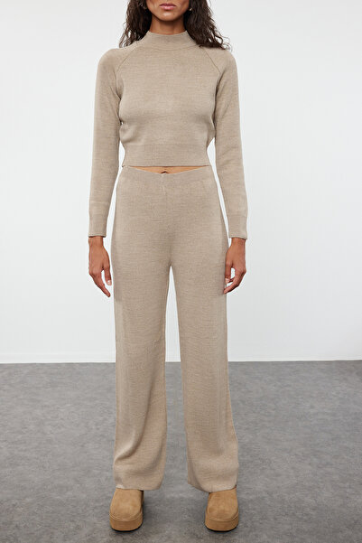 Trendyol Collection Mink Crop Basic kötöttáru alsó-felső készlet TWOAW24AU00024