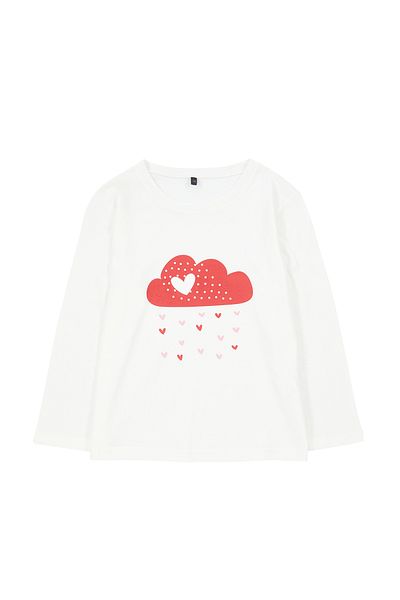TRENDYOLKIDS Heart Patterned Ecru Cotton Girl's T-Shirt - Crew Neck Tkdaw25Ts00010