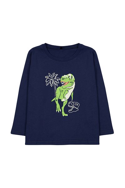 TRENDYOLKIDS Chlapecké bavlněné tričko se vzorem dinosaura - Crew Neck Tkdaw25Ts00009