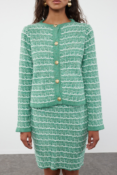 Trendyol Collection Soft Textured Mint Knitwear Cardigan and Skirt Set - Knitted Detail Twoaw24Au00001
