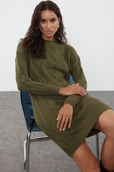 Trendyol Collection Χακί Μίνι Πλεκτό Φόρεμα με λαιμόκοψη TWOAW22EL0027