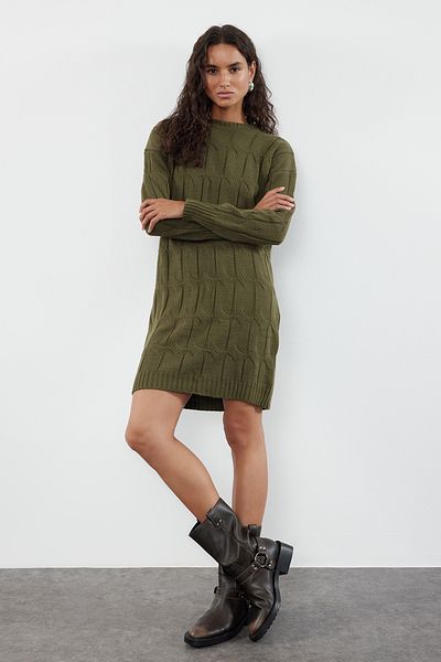 Trendyol Collection Χακί Μίνι Πλεκτό Φόρεμα με λαιμόκοψη TWOAW22EL0027