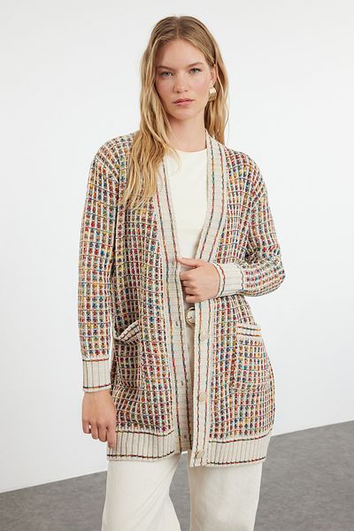 Trendyol Modest Ζακέτα πλεκτής πέτρας V-Neck - TCTAW22TH0144