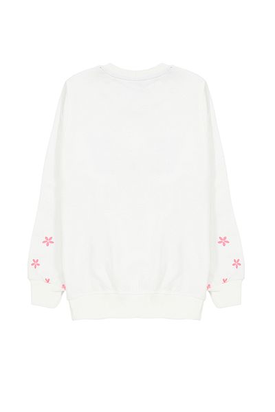 Trendyol Collection Crew Neck Embroidered Ecru Girl's Sweatshirt - Flower/Slogan TKDAW25SW00008