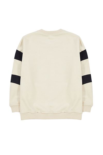 TRENDYOLKIDS Boy's Beige Seasonal Sweatshirt - Thin Color Block, Crew Neck Tkdaw25sw00005
