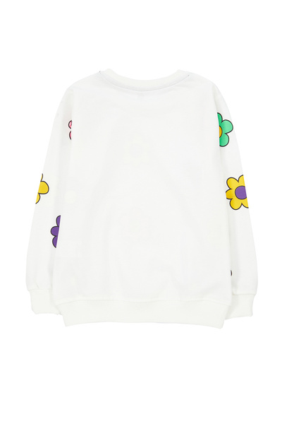 Trendyol Collection Girl's Ecru Seasonal Thin Floral Patterned Sweatshirt - Crew Neck Tkdaw25sw00008