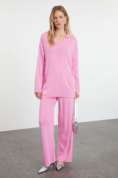 Trendyol Modest Polo gallérral kötött pulóver és nadrág szett - TCTAW25US00024