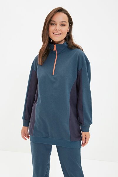 Trendyol Modest Color Blocked Stand βενζίνης γιακάς με φερμουάρ χοντρό πλεκτό σετ γυμναστικής - Soft Furry TCTAW22EN0041