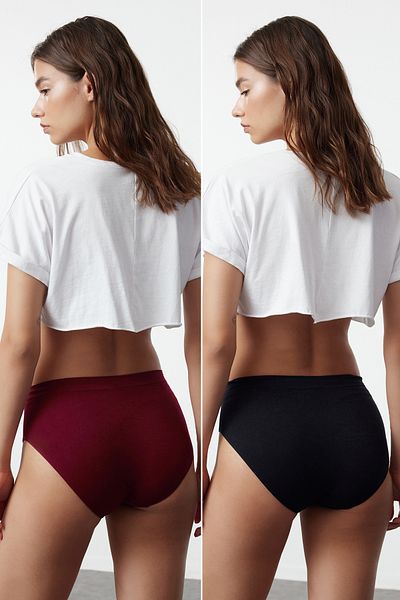 Trendyol Collection Schwarzes und weinrotes Hipster-Strickhöschen, 2er-Set – nahtlos THMAW22KU0013