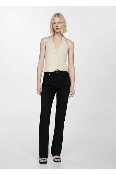 MANGO Woman Mid Waist Ripped Detailed Straight Cut Jeans