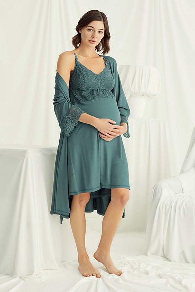 MONAMİSE Monamise Women's Lacy Maternity Dressing Gown Set 18522