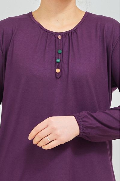 Stilmony Women's Purple Lycra Combed Cotton Blouse with Elastic Sleeves