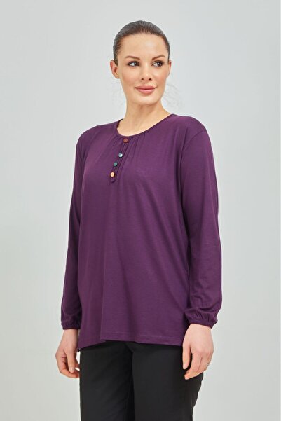 Stilmony Women's Purple Lycra Combed Cotton Blouse with Elastic Sleeves