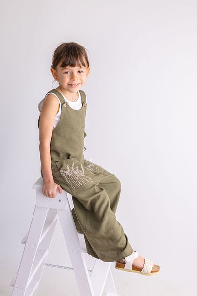 Oliven The Kid Khaki Long Leg Pocket Floral Patterned Salopet