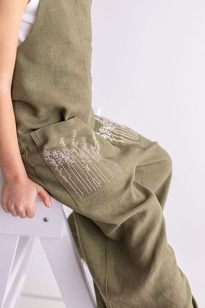 Oliven The Kid Khaki Long Leg Pocket Floral Patterned Salopet