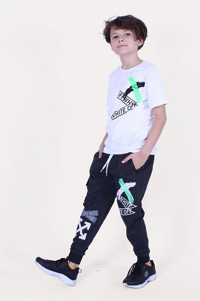 PANİO KİDS X Printed Boys' Bottom-Top White Tracksuit Set