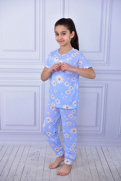 Burki Set de pijamale cu mâneci scurte pentru copii cu model margaretă albastră