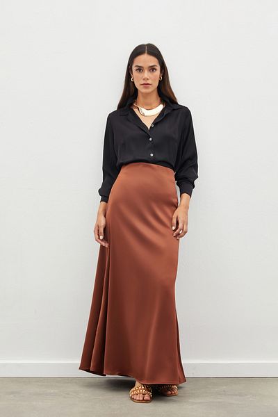 Sateen Fusta lungă din satin - maro