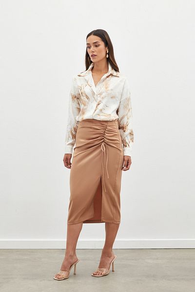 Sateen Colorful Casual Shirt - Beige