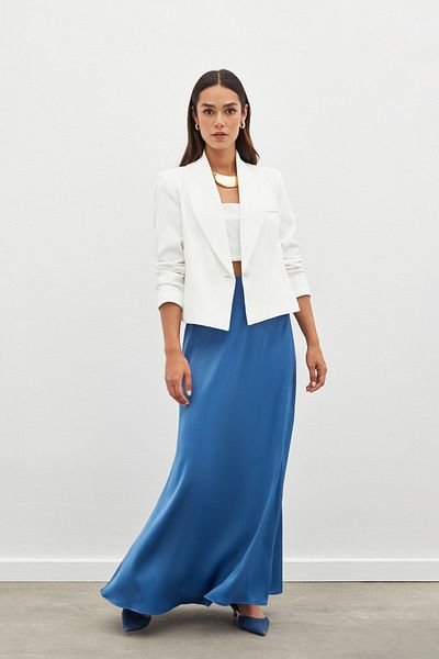 Sateen Indigo Long Satin Skirt