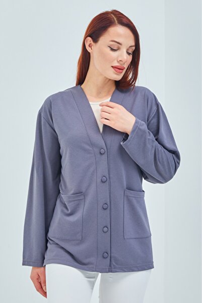 Stilmony سترة نسائية قصيرة من القطن الممشط باللون الرمادي