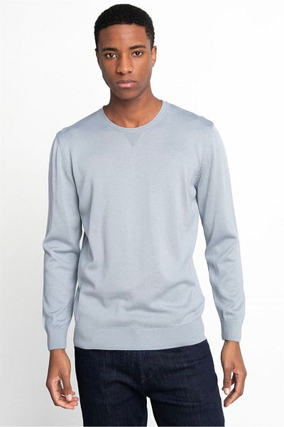 Tudors Pulover pentru bărbați, slim fit, cu decolteu rotund, tricotaj albastru