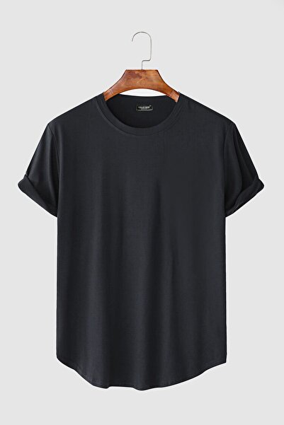 ADEGO Men's Anthracite Oval Cut Layered Crew Neck T-shirt