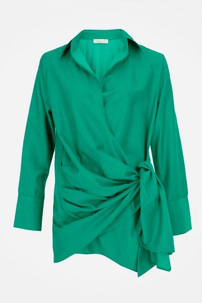 PELIA Green Tied Marley Goose Shirt Dress