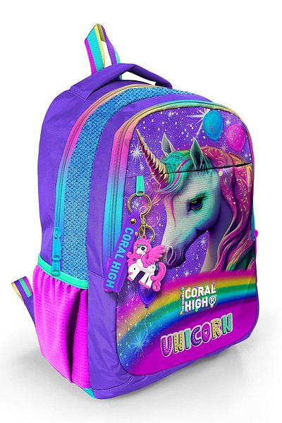 Coral High Rucsac de școală pentru copii cu model unicorn cu sclipici violet - trei compartimente 23663
