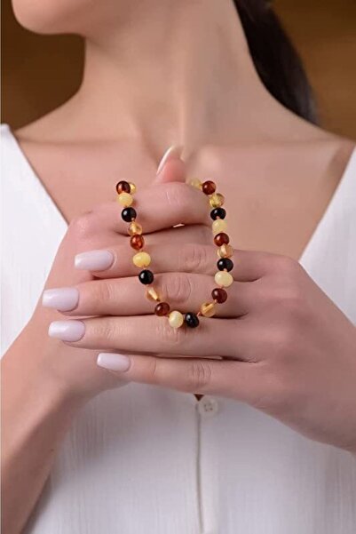 Amberistan Yetişkin Çok Renkli Kehribar Kolye - Sertifikalı, Orijinal 45cm - Yetişkin Baltık Kehribar Kolye