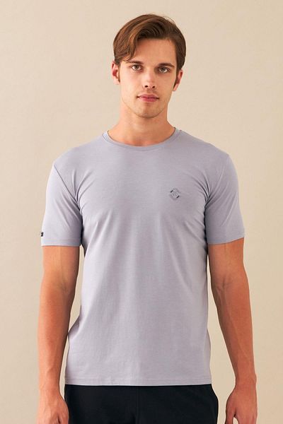 Escetic Ανδρικό γκρι Slimfit αθλητικό μπλουζάκι - Αναπνεύσιμο, χτενισμένο βαμβακερό ύφασμα Modal, O-Neck T0083