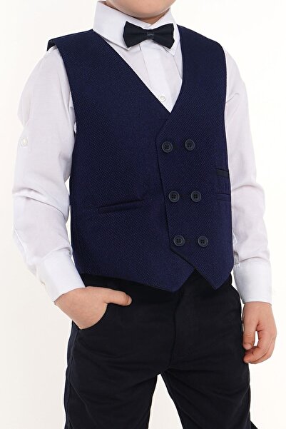 Merdia Kids Boy's Suit 6-Button Vest Bow Tie Tuxedo Navy Blue