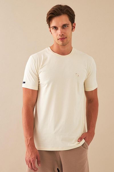 Escetic Ecru Slimfit Sports T-shirt - Αναπνεύσιμο, Βαμβακερό ύφασμα Modal, O-Neck T0083
