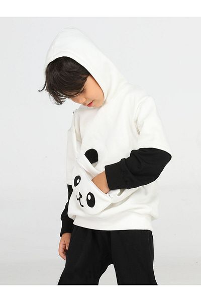 Casabony Hanorac crem unisex Panda cu geantă mobilă