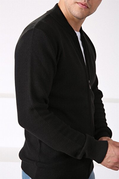 Ferraro Men's Black Zippered Cotton Knitwear Cardigan