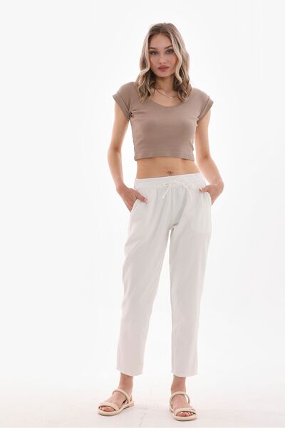 Kiremit Women's Tie-Waist No-Show Canvas Pants (Summer Collection)