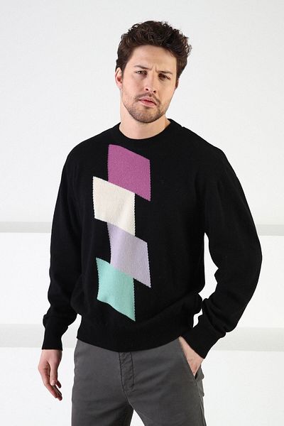 Ferraro Pulover negru pentru bărbați, 100% lână de miel