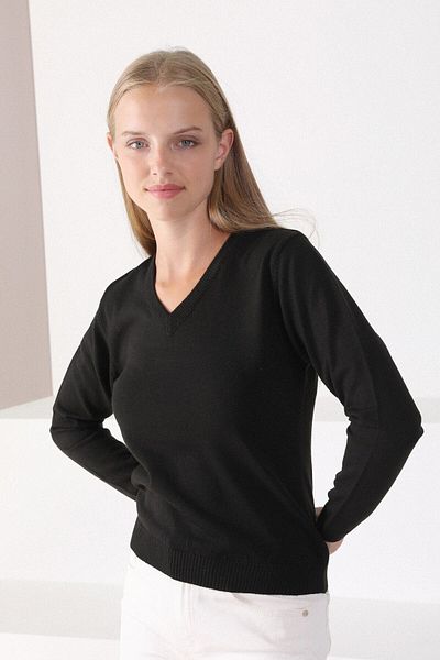 Ferraro Pulover de damă negru tricot cu decolteu în V